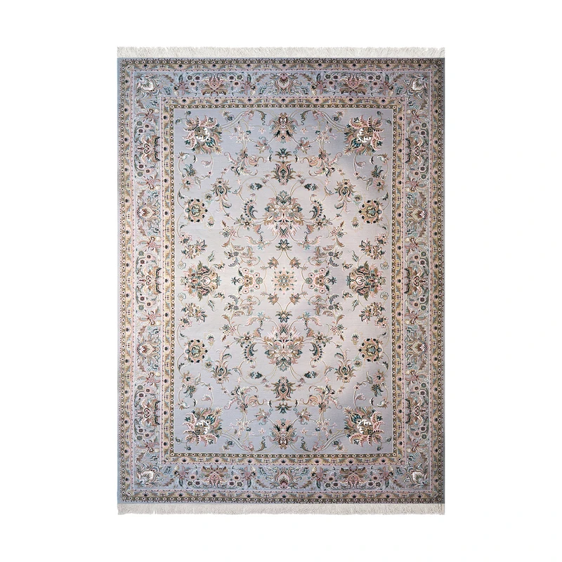 فرش ماشینی زانیس مدل شاه عباسی طرح آرامش زمینه طوسی