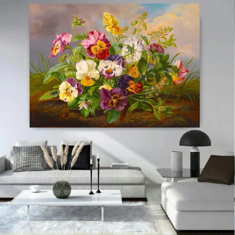 پوستر پارچه ای طرح مخمل نقاشی گل مدل بنفشه کد FP106435