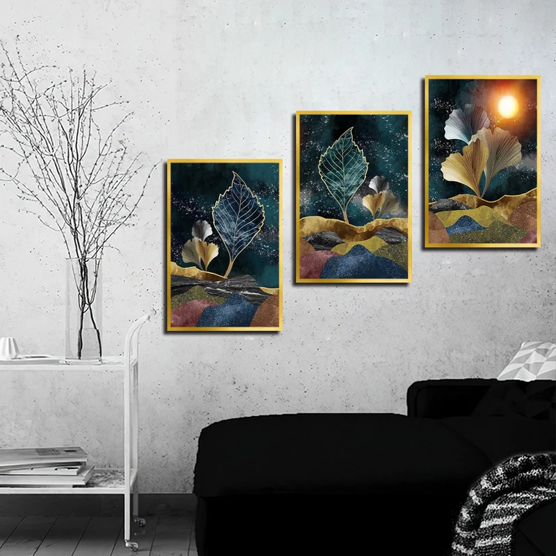 تابلو بکلیت طرح نقاشی برگ مدل شاین اکلیلی T-3152 مجموعه 3 عددی