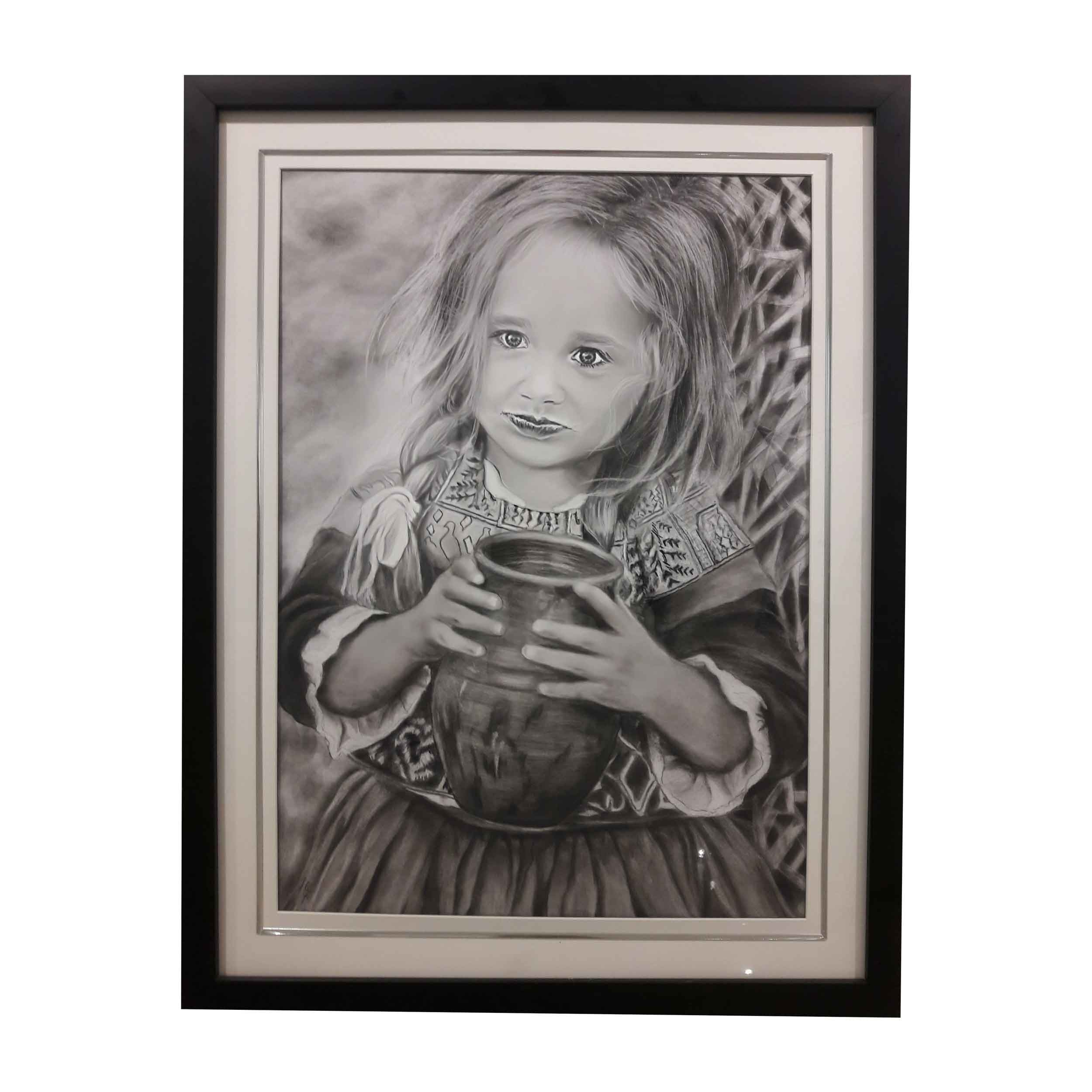 تابلو نقاشی سیاه قلم مدل  پرتره کودکی اهل روسیه کد A1029
