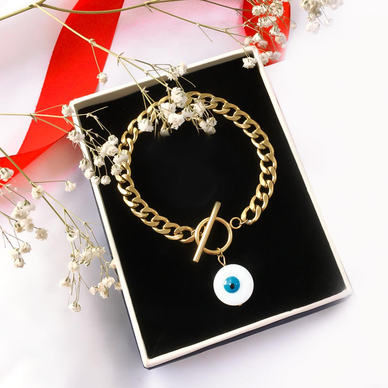 دستبند زنانه مدل استیل و صدف چشم نظر کد cart005