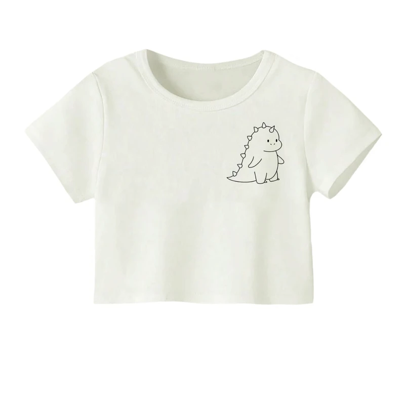 کراپ‌ تی‌شرت آستین کوتاه زنانه مدل دایناسور خطی 1