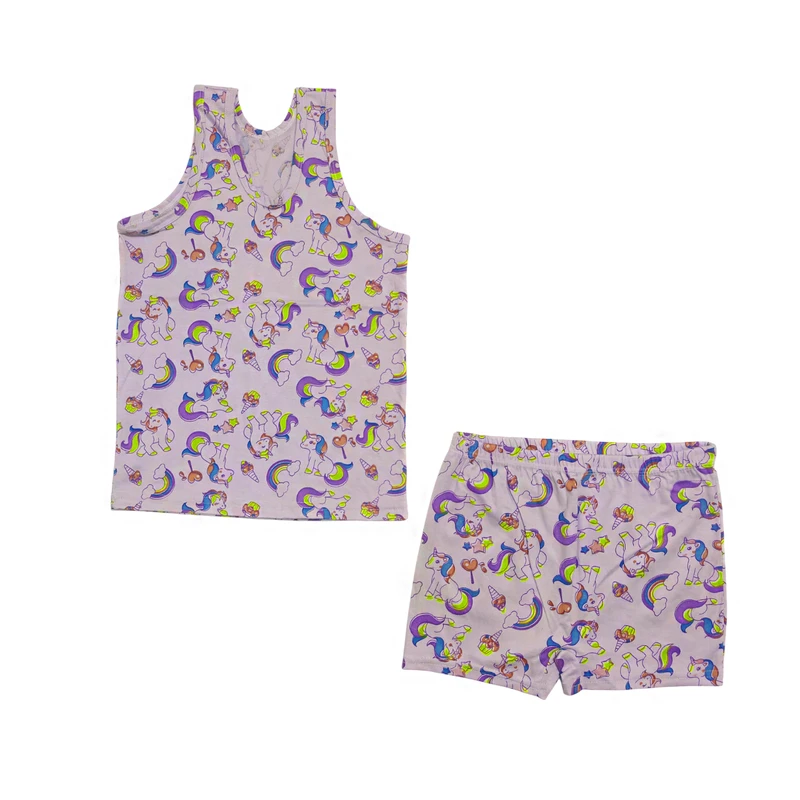 ست تاپ و شلوارک دخترانه مدل پونی بنفش کد 349