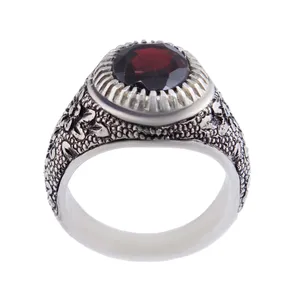 انگشتر نقره مردانه بازرگانی میلادی مدل یاقوت تراش جواهری رکاب دست ساز کد AM_2626
