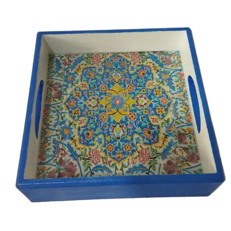 سینی چوبی مدل دکوپاژ طرح کاشی