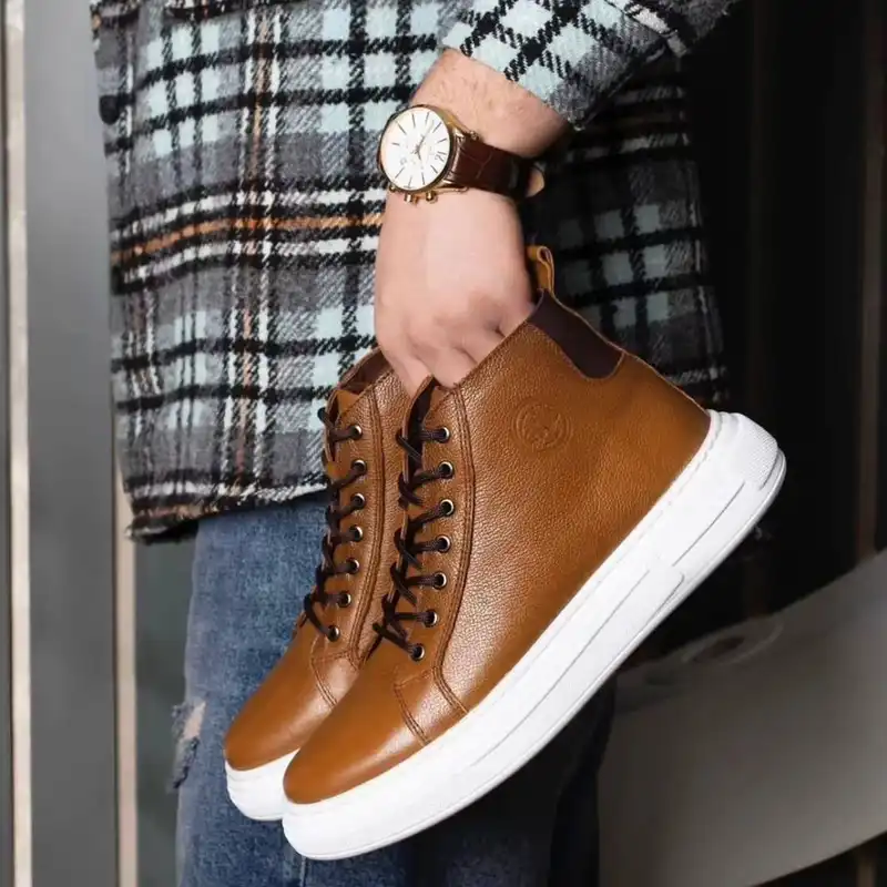 نیم بوت مردانه مدل چرم طبیعی کد Sh-p4 رنگ عسلی