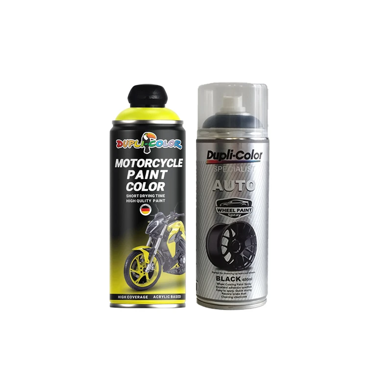 اسپری رنگ موتور سیکلت زرد فلورسنت و اسپری رنگ رینگ مشکی دوپلی کالر مدل D2 حجم 400 میلی لیتر مجموعه 2 عددی