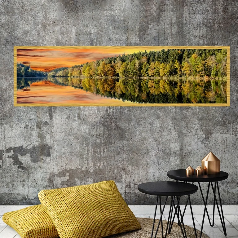 تابلو بکلیت طرح منظره جنگل و دریاچه مدل کشیده T-7591