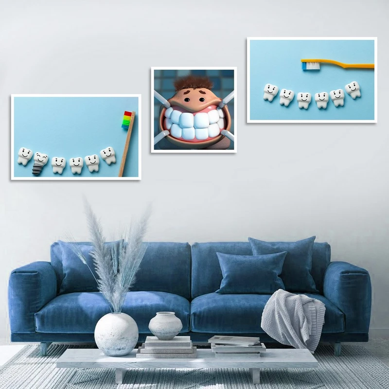 تابلو بکلیت طرح سلامت دندان و مطب دندانپزشکی مدل W-1316 مجموعه 3 عددی
