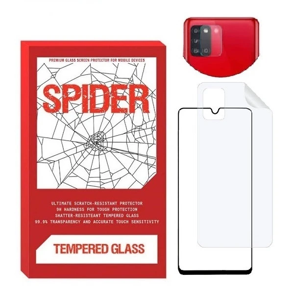 محافظ صفحه نمایش اسپایدر مدل FUL مناسب برای گوشی موبایل سامسونگ Galaxy A51 به همراه محافظ پشت گوشی و محافظ لنز دوربین