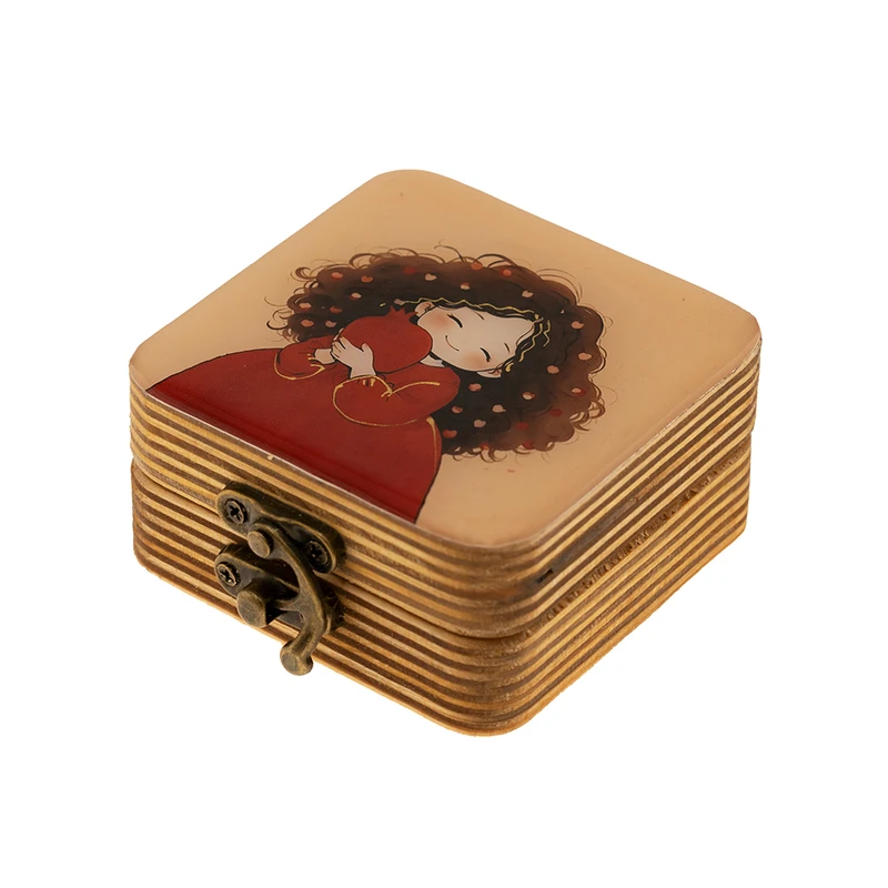 جعبه هدیه چوب و رزین داتینو مدل دختر و انار طرح زرکوب