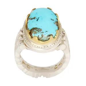 انگشتر نقره مردانه بازرگانی میلادی مدل سنگ فیروزه اصل رکاب دست ساز کد AM_2334