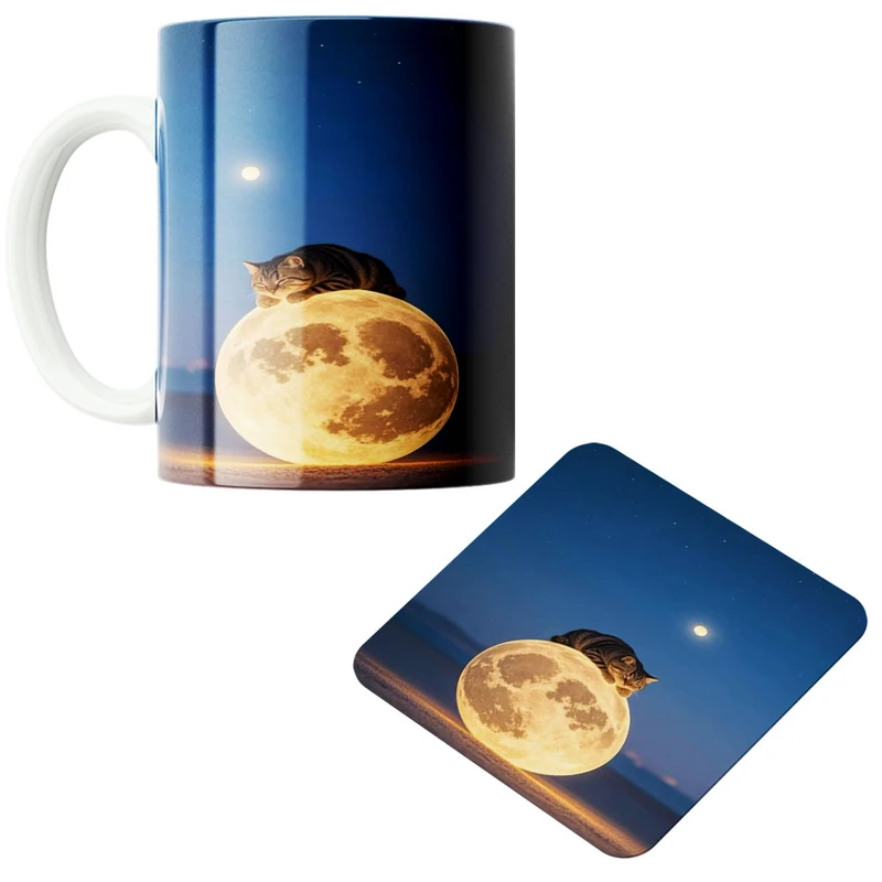 ماگ پاد آفرین مدل ماه کد 689 به همراه زیر لیوانی 