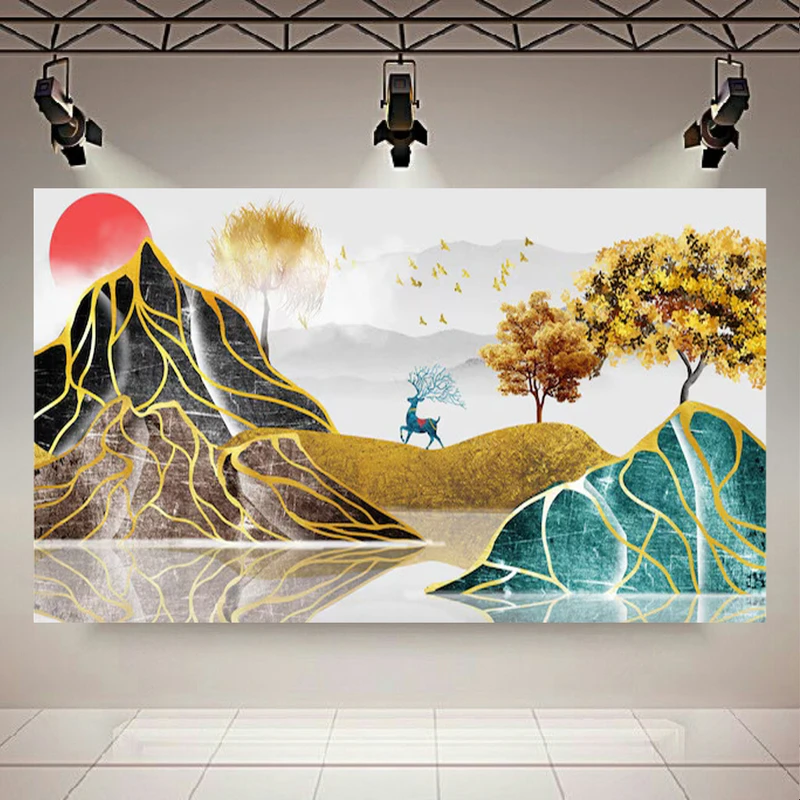 پوستر طرح کوهستان پاییزی مدل رود های طلایی کد AR303579