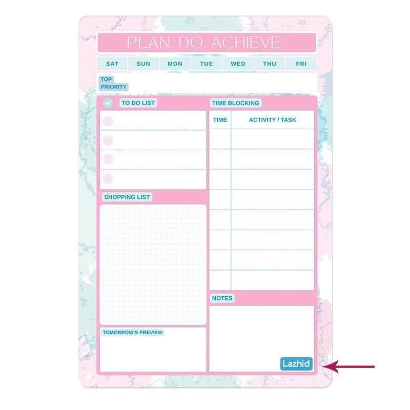 تخته وایت برد لاژید طرح پلنر روزانه مدل آهنربایی سایز 20X30 سانتیمتر 