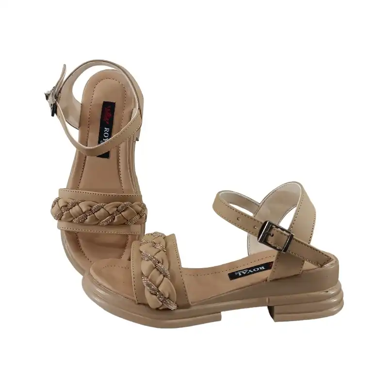 صندل زنانه مدل سولماز سگک دار رنگ نسکافه ای