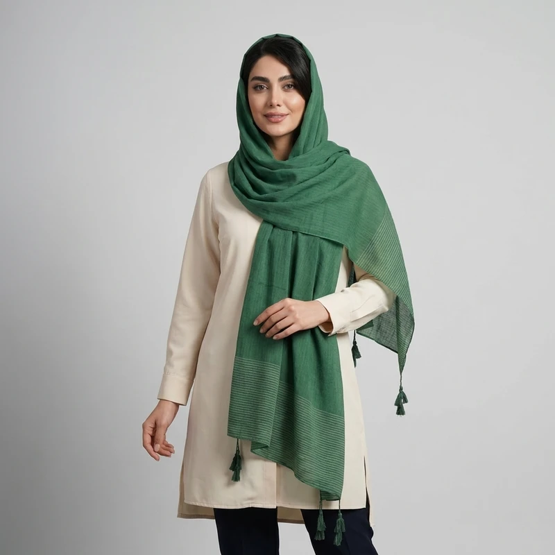 شال زنانه مدل نخی منگوله‌دار