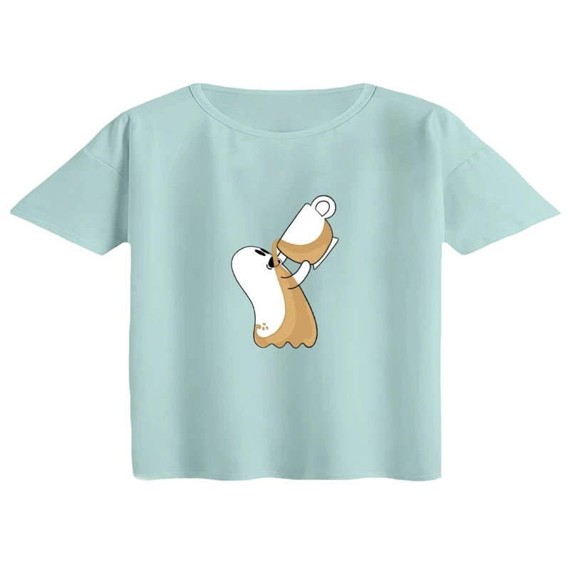 کراپ تی‌شرت آستین کوتاه زنانه مدل روح قهوه خور رنگ آبی روشن