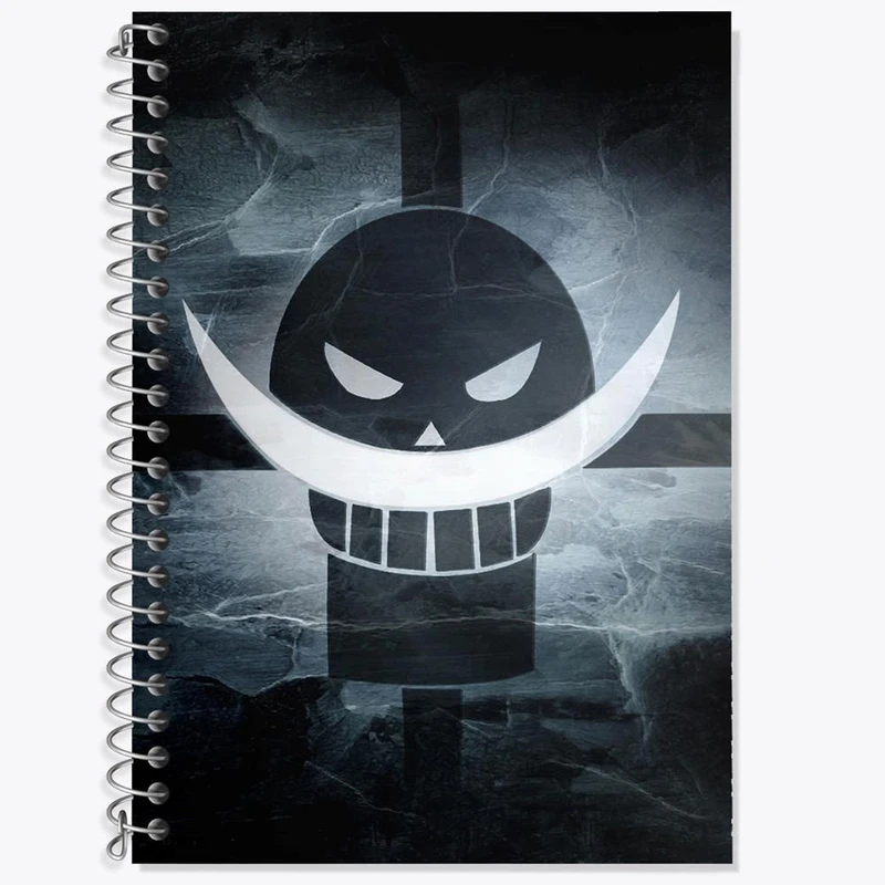 دفتر زبان 50 برگ خندالو مدل سه خط طرح علامت خدمه وایت برد انیمه وان پیس One Piece کد 11438