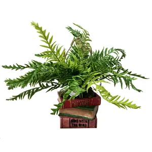 گلدان به همراه گل مصنوعی مدل سرخس ریل و کتاب