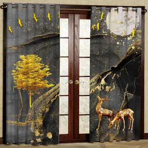  پرده بارمان دکور طرح گوزن مدل مخمل پانچی کد 29-2428 W سایز 140x200 سانتی متر