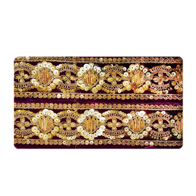 نوار یراق مدل مخمل پولک سرمه A طول 1 متر