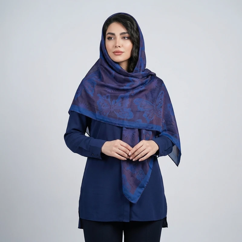 روسری زنانه مدل الیاف نخی طرح پروانه‌ای کد RP05