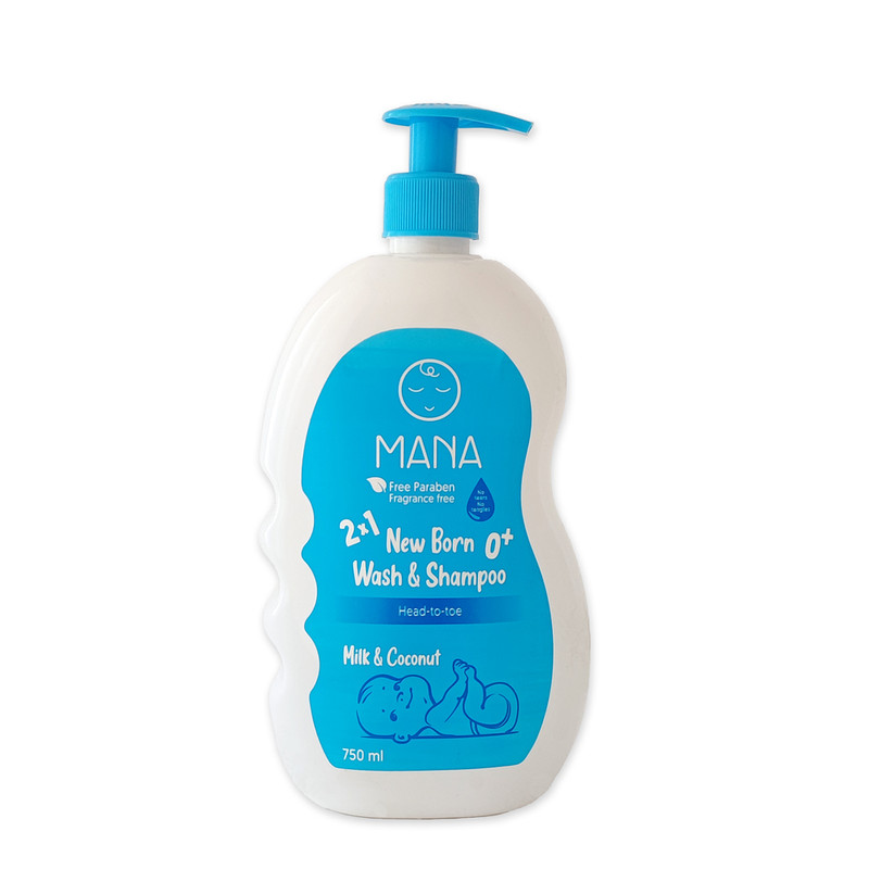 شامپو کودک مانا مدل پمپی حجم 750میلی لیتر به همراه مایع شوینده لوازم کودک و نوزاد