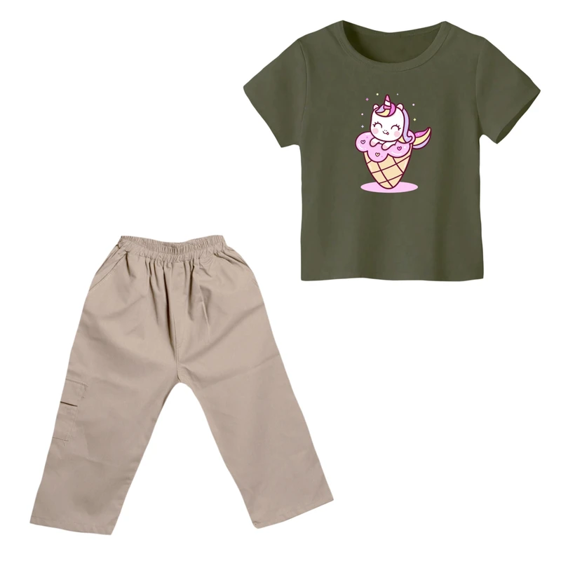 ست تی شرت و شلوارک دخترانه مدل یونیکورن کد ۳۴