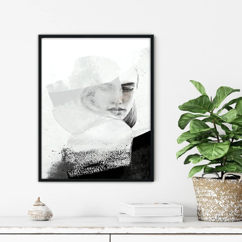 تابلو آتریسا طرح دختر مدرن مدل ATFBW43 فریم مشکی