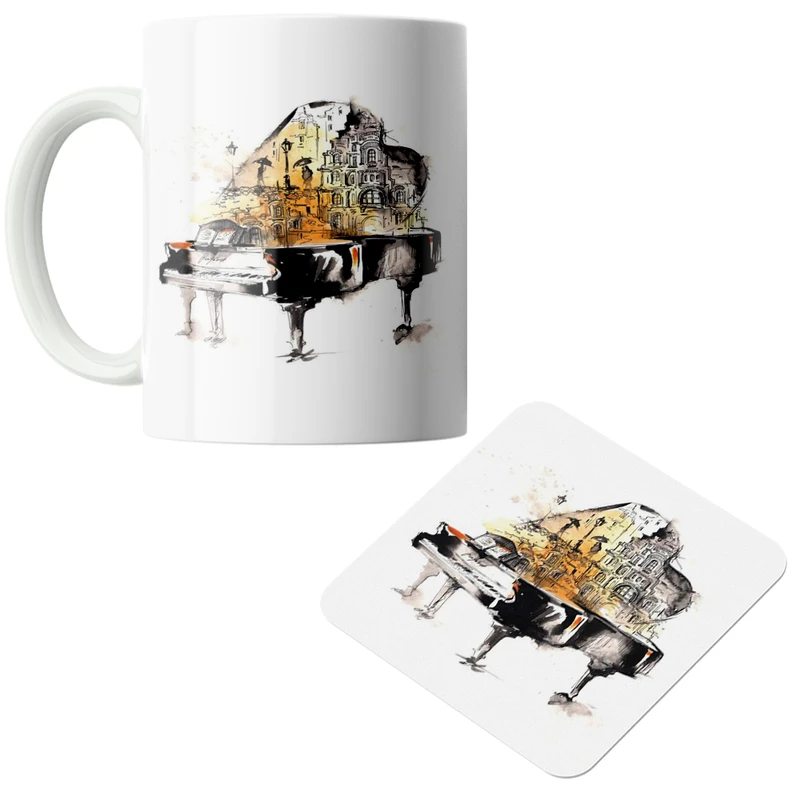 ماگ مدل پیانو کد DKC607 به همراه زیر لیوانی