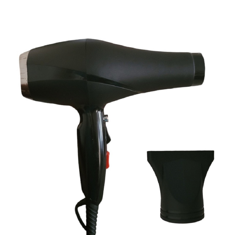 سشوار حرفه‌ای مدل p9000w، موتور AC، توان مصرفی 9000 وات، دارای قابلیت باد سرد، فناوری تولید یون، تعویض سری، طراحی ارگونومیک، با حالت حجم‌دهنده و صاف‌کننده، وزن 600 گرم، تنظیم حرارت 3 حالته و کنترل سرعت 2 حالته، به همراه سری متمرکزکننده پهن و باریک