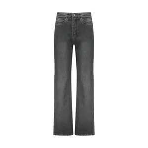 شلوار جین زنانه مدل نیم بگ رنگ زغالی