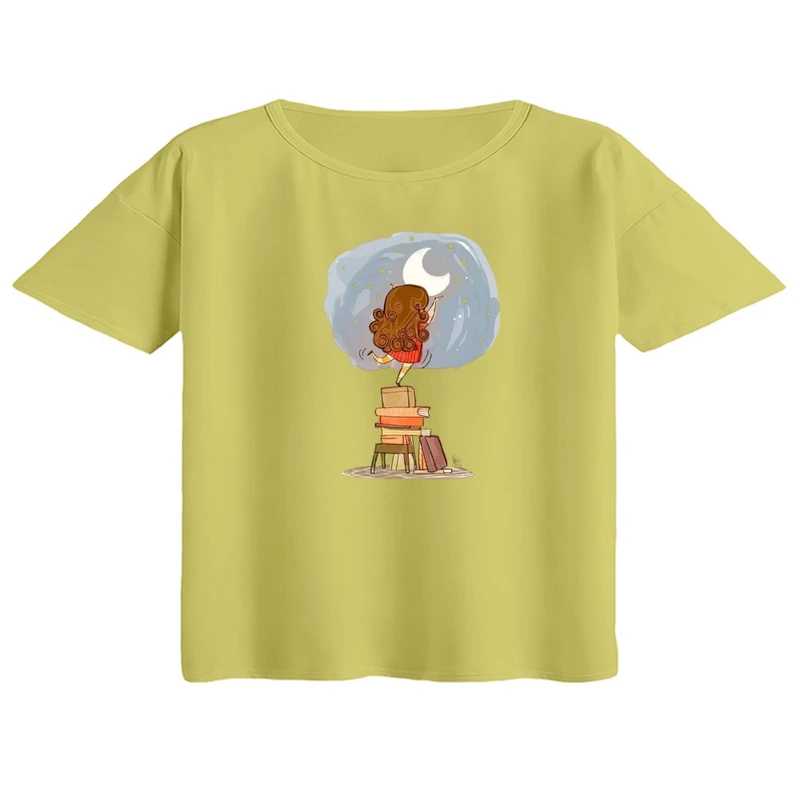 کراپ تی‌شرت آستین کوتاه زنانه مدل دخترک و شب