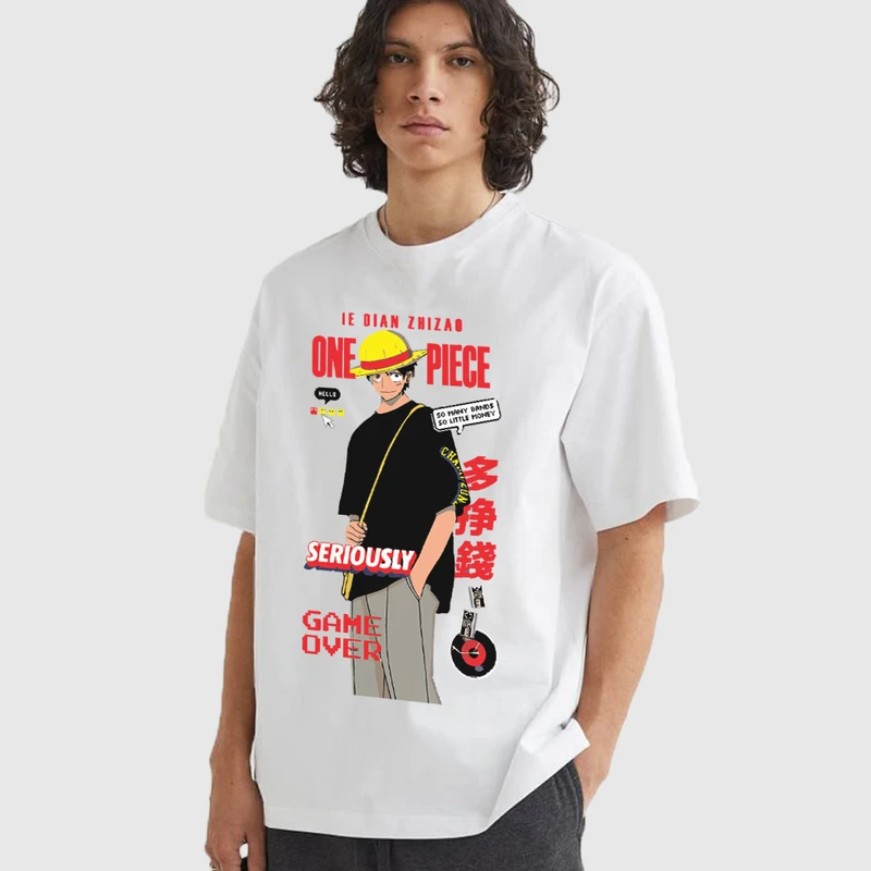 تی شرت آستین کوتاه مردانه مدل انیمه ای وان پیس طرح لوفی anm555