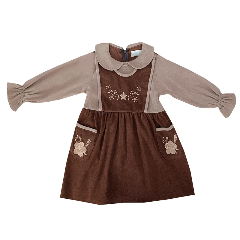 پیراهن آستین بلند یقه دلبری دخترانه مدل  گلدوزی شده