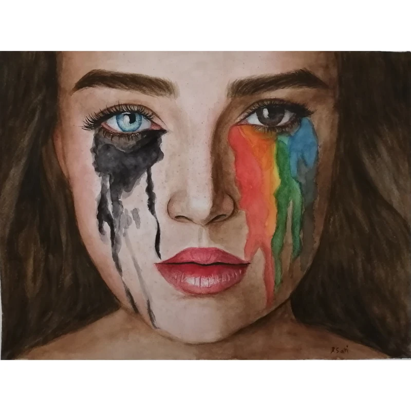 تابلو نقاشی آبرنگ طرح دختر هنرمند کد 2