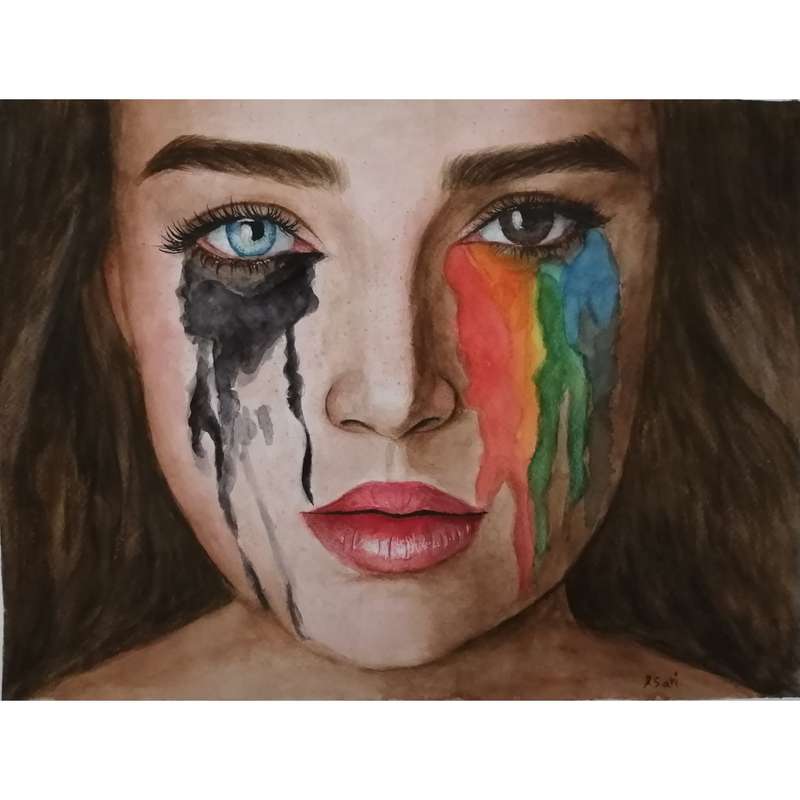تابلو نقاشی آبرنگ طرح دختر هنرمند کد 2