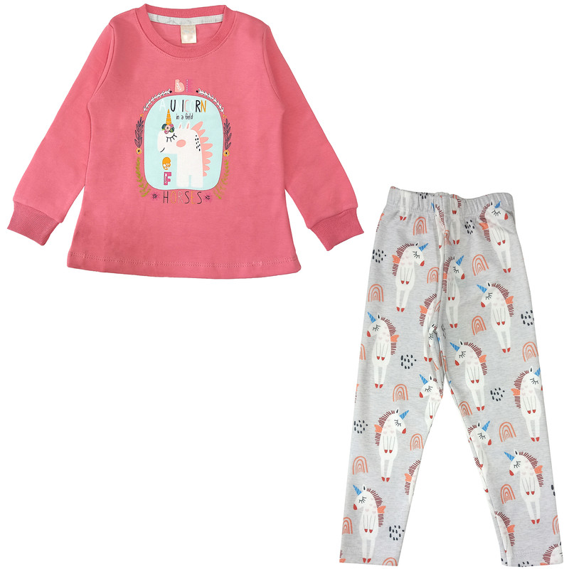 ست تی شرت و شلوار دخترانه مدل اسب تک شاخ کد 3635 رنگ صورتی