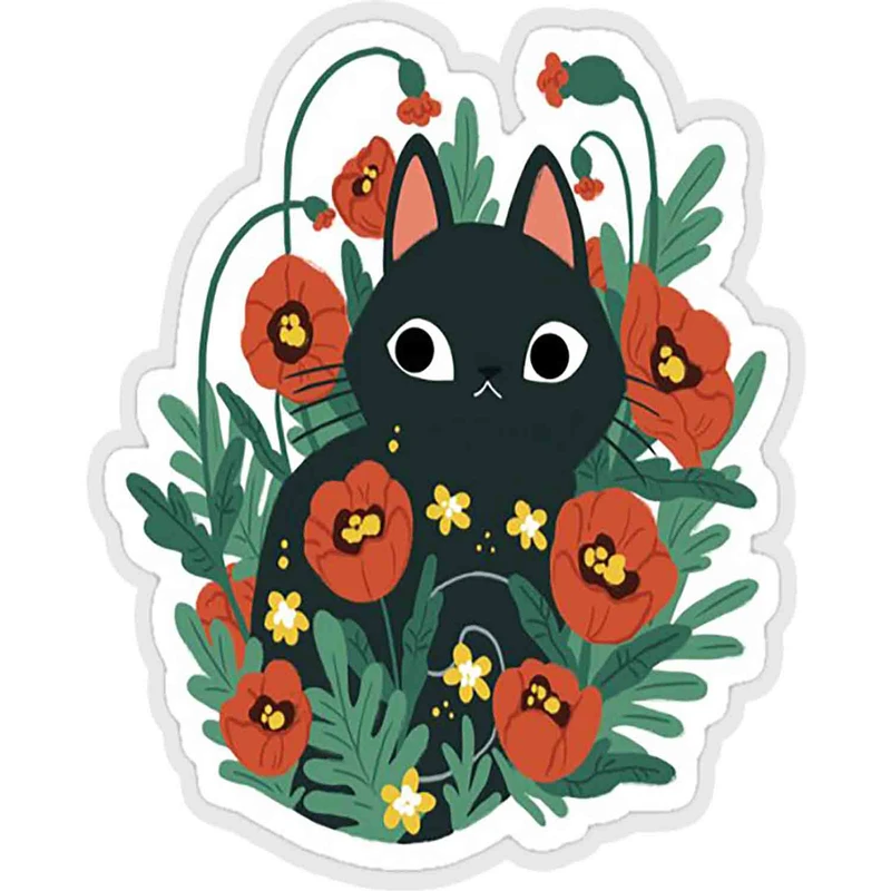 استیکر لپ تاپ طرح cat in poppy flowers کدST302
