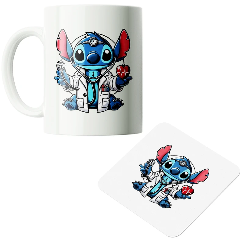 ماگ پاد آفرین مدل کارتونی دکتر استیچ کد PZ067 به همراه زیرلیوانی