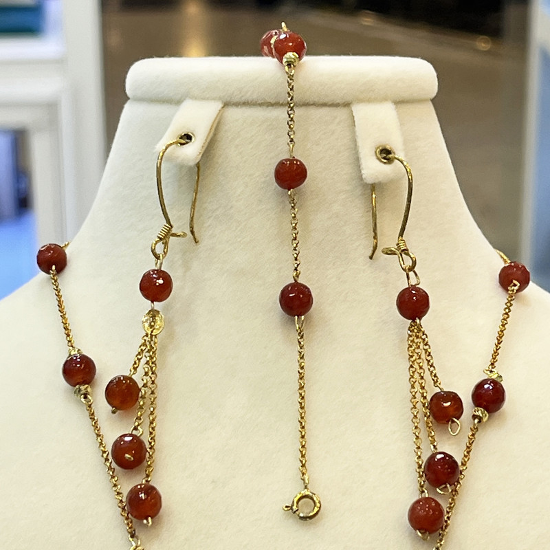 نیم ست نقره زنانه مدل دستساز مزین به عقیق طبیعی 439-24