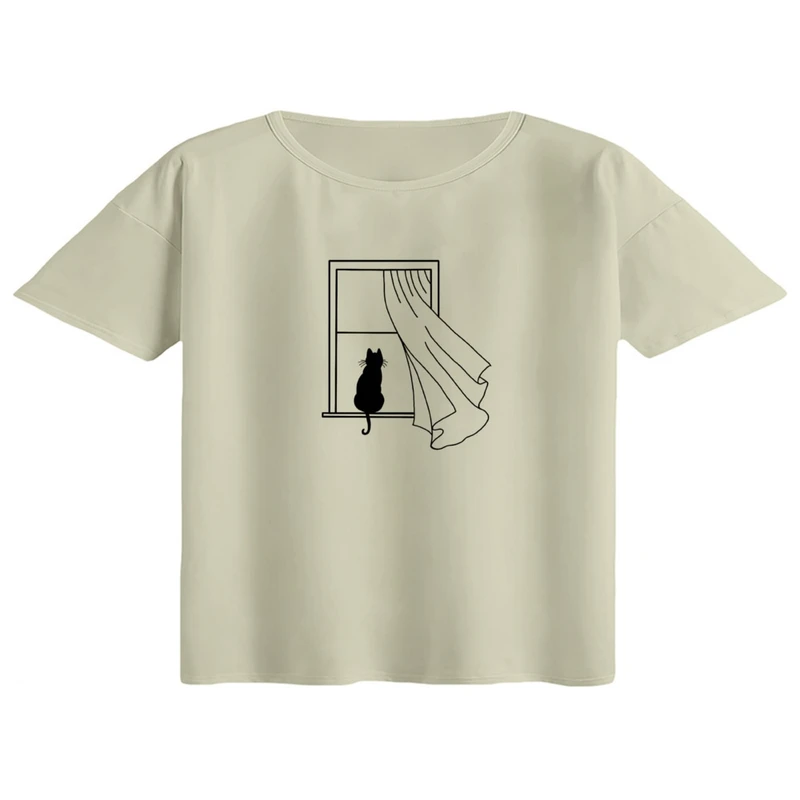 کراپ تی‌شرت آستین کوتاه زنانه مدل پنجره