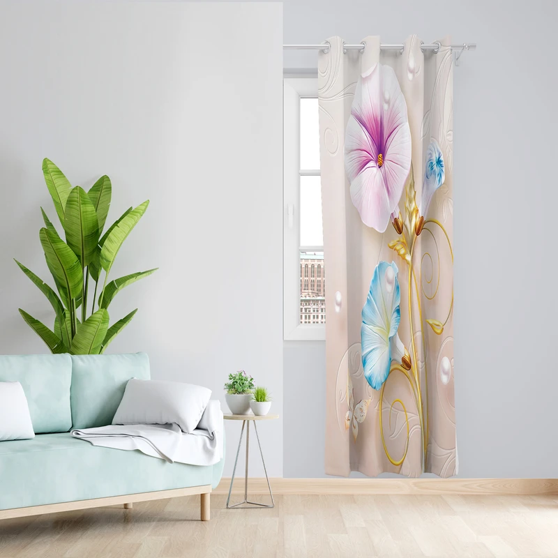 پرده طرح گل شیپوری مدل مخمل پانچی کد 2691 z سایز 140x200 سانتی متر