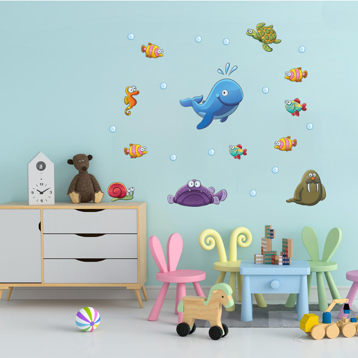 استیکر دیواری کودک مدل ماهی ها کد 9031