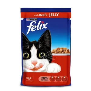 غذای پوچ گربه فلیکس مدل beef in jelly وزن 100 گرم 