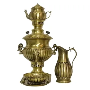 سرویس سماور ذغالی 5 پارچه برنجی مدل استکانی