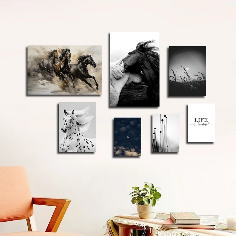 تابلو شاسی بکلیت طرح طبیعت و اسب مدل SH-2524 مجموعه 7 عددی