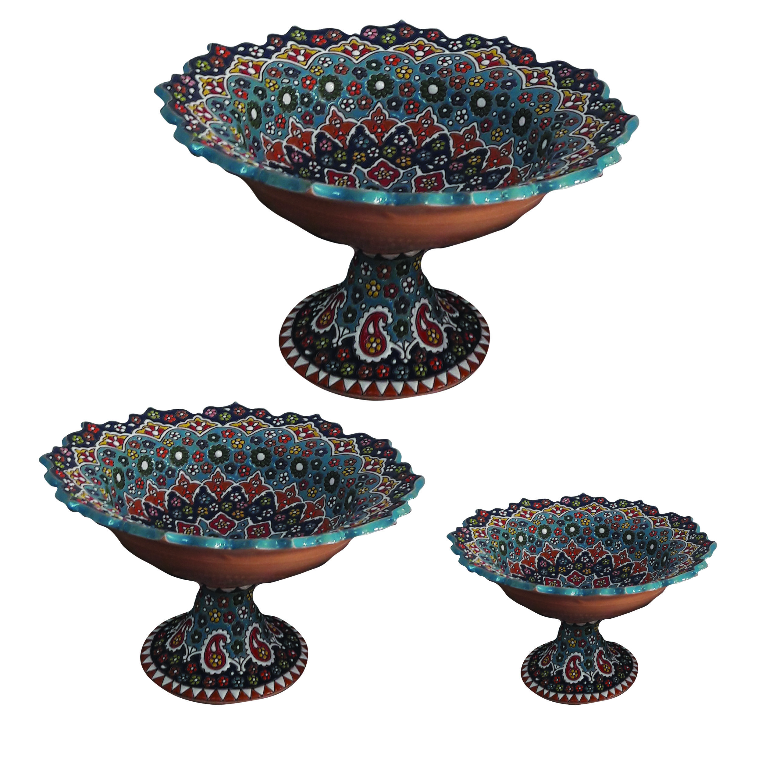 شیرینی خوری میناکاری سفالی طرح لبچین کد sm3 مجموعه 3 عددی