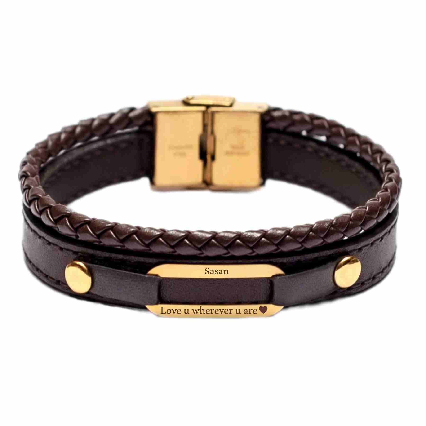 دستبند طلا 18 عیار مردانه لیردا مدل اسم ساسان 6400